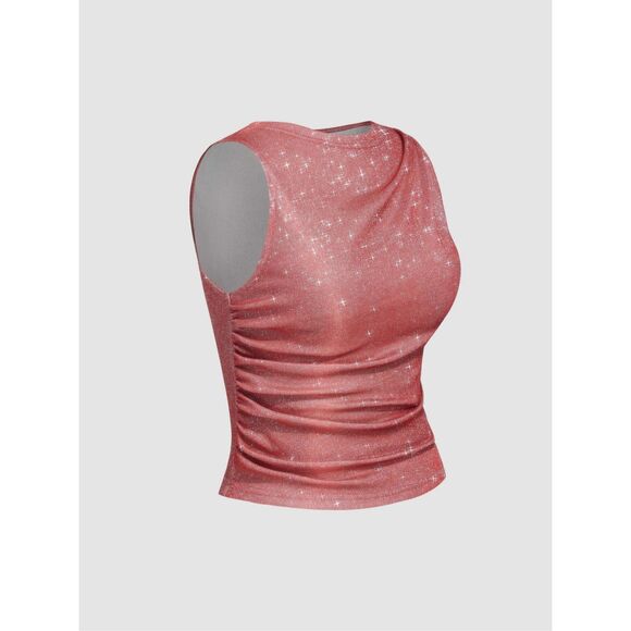 CIDER Women’s Red Glitter Ruched Asymmetrical Sleeveless Tank Top Size Small NWT - Picture 1 of 8